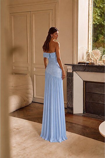 Bebe Mavisi İnci Detaylı Drapeli Abiye | Bernice Dress - 3